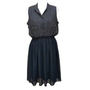 EnFocus Studio Black Blouson Dress Tan Polka-Dot Print Sleeveless